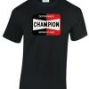 Men's black t-shirt with a Champion spark plug logo on the front