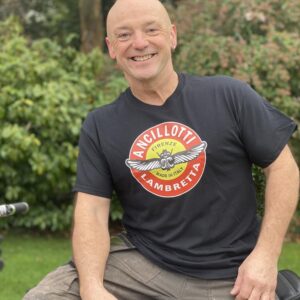 Model wearing a black Ancilotti Lambretta t-shirt