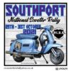 Blue Lambretta scooter on a Southport rally patch