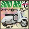 Scooter patch for the Sand Bay rally, featuring the South West Scooter Clubs logo and a series 1 Lambretta scooter.