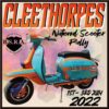 Scooter rally patch for Cleethorpes 2022 featuring an orange and sky blue Lambretta scooter
