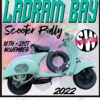 Cloth patch for the Ladram Bay scooter rally featuring a turquoise Vespa scooter and logo of South West Scooter Clubs.