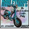 Cloth patch for the Mablethorpe scooter rally in 2022 featuring a blue and chrome skelly Lambretta