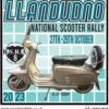 Fabric patch for the 2023 Llandudno scooter rally. Features a gold Lambretta scooter with the date of the rally.