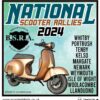 A fabric patch with a list of the 2024 scooter rallies and a bronze coloured Vespa scooter with heading National Scooter Rallies 2024.