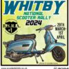 Patch for the official national scooter rally to Whitby in 2024. Features a silver and blue Lambretta with the date of the rally and a BSRA logo.