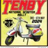 Fabric patch featuring a Vespa PX scooter and the dates and name of the Tenby national scooter rally