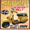 Patch design for the Mablethorpe scooter rally in 2024 featuring a yellow Mark 1 T5 Vespa scooter.