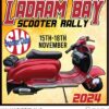 Patch for the ladram bay scooter rally in 2024 featuring a red Lambretta on a yellow gradient background.