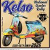 Scooter patch from the Kelso 2025 scooter rally featuring a smallframe Vespa with a Tank Girl mural.