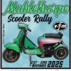 Cloth patch for the Mablethorpe scooter rally featuring a green and red cutdown Lambretta scooter