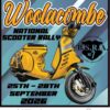 A fabric patch for the Woolacombe scooter rally featuring a custom yellow Vespa scooter.